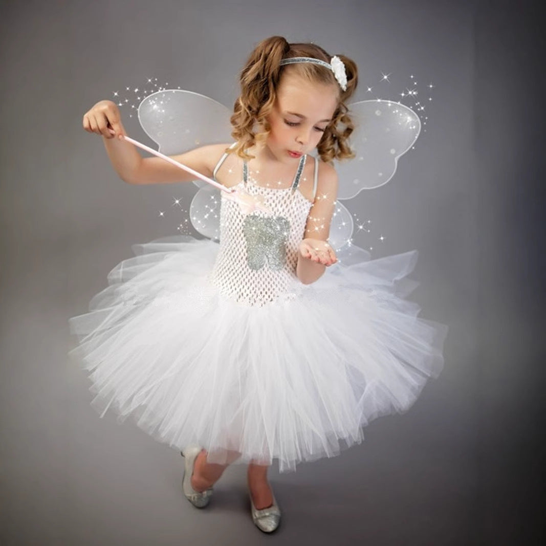 Halloween Character Cosplay Clothes Tooth Fairy Princess Dress White Pettiskirt Festival Costume